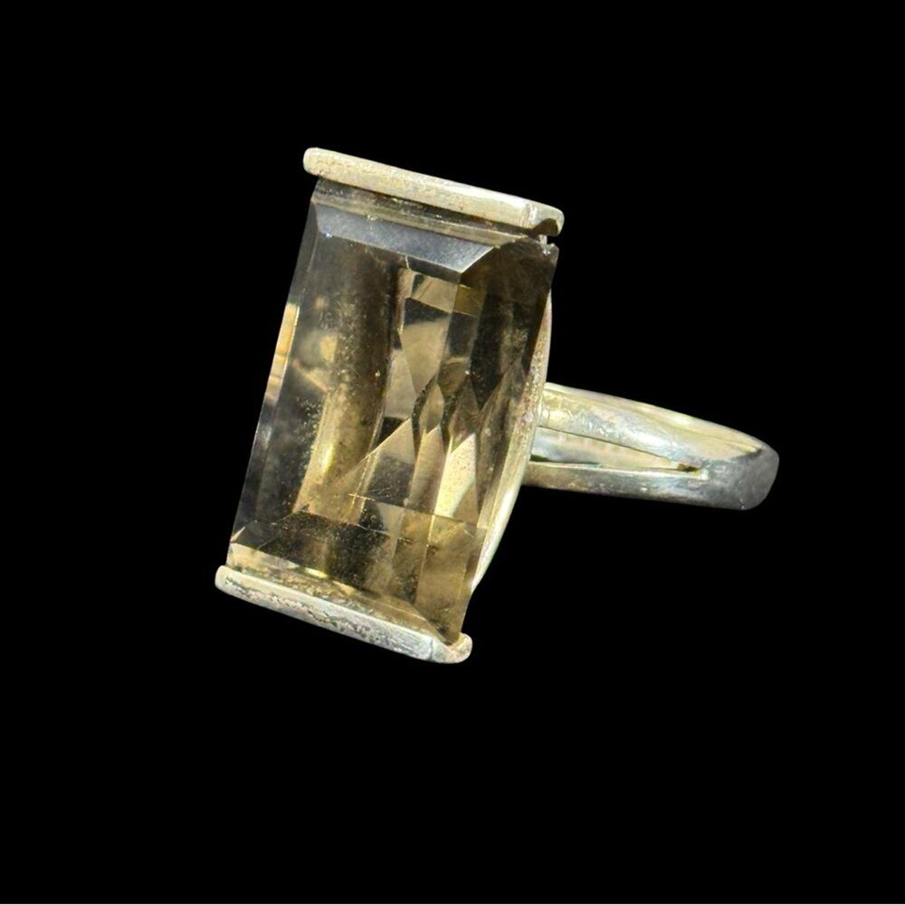 Mexican sterling Silver 925 signed Smokey Quartz cocktail ring 4.6g size 4.5